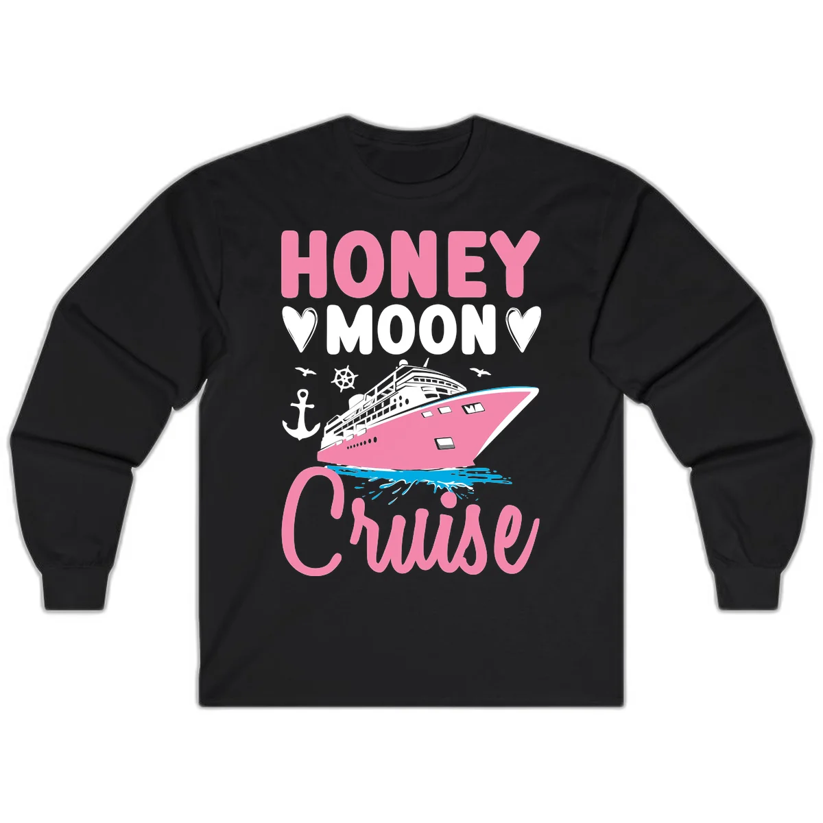 Honeymoon Cruise Club Long Sleeve Tee for Cool Nights in Black