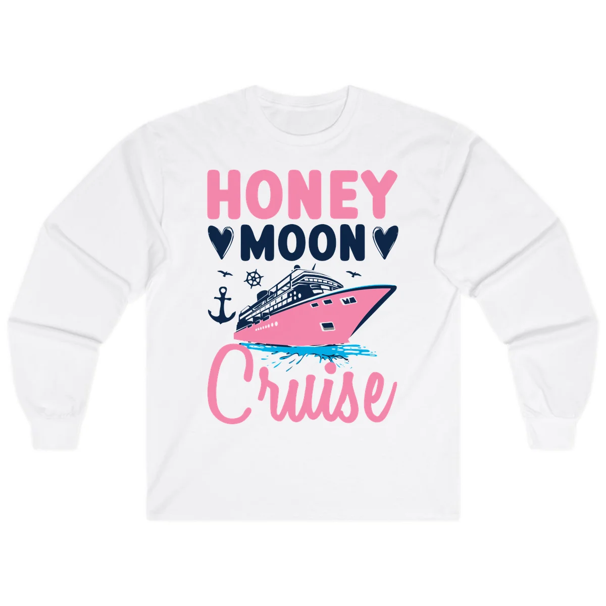 Honeymoon Cruise Club Long Sleeve Tee for Cool Nights in White