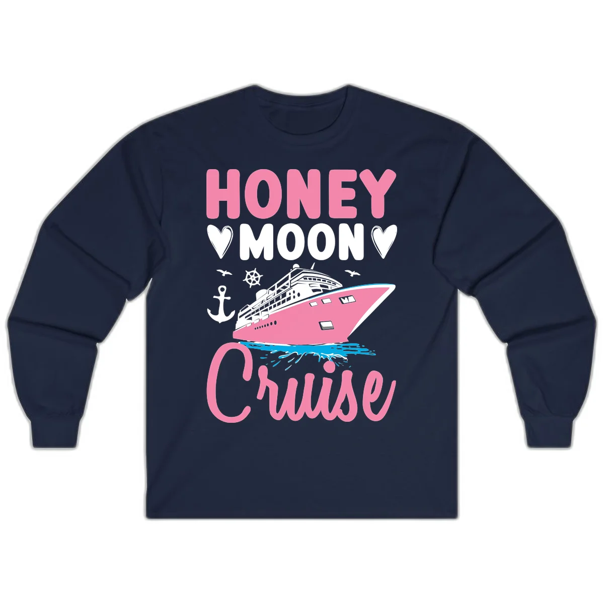 Honeymoon Cruise Club Long Sleeve Tee for Cool Nights in Navy