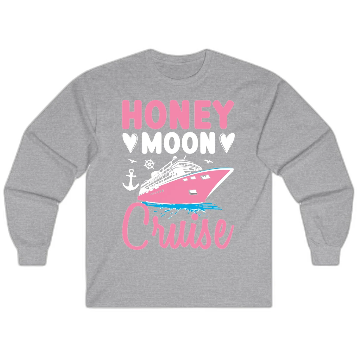 Honeymoon Cruise Club Long Sleeve Tee for Cool Nights in Sport Grey