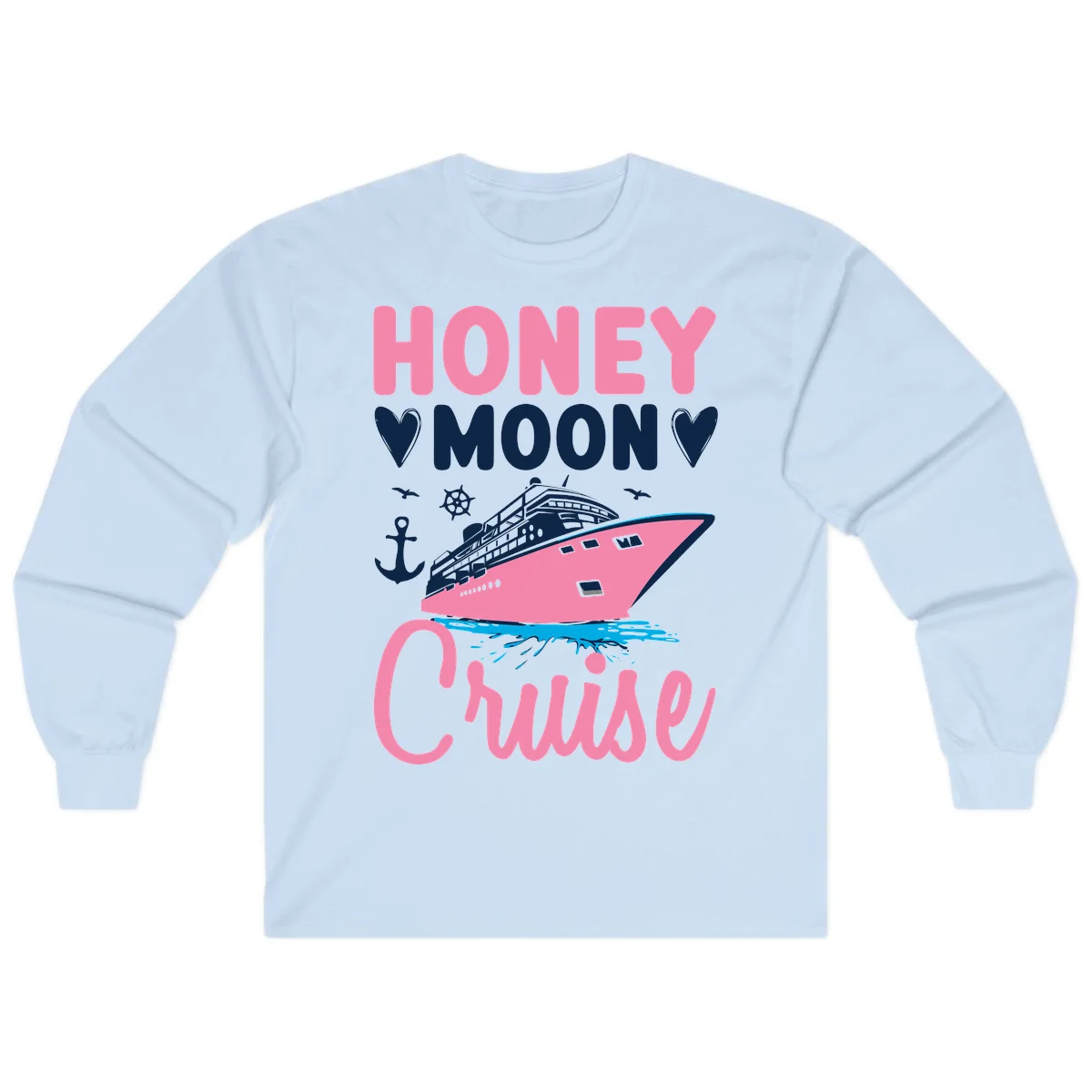 Honeymoon Cruise Club Long Sleeve Tee for Cool Nights in Light Blue
