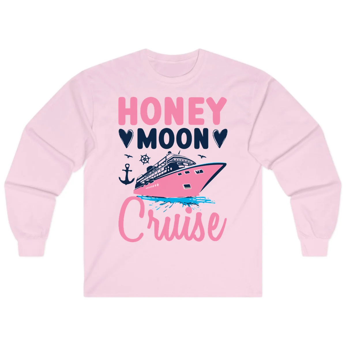 Honeymoon Cruise Club Long Sleeve Tee for Cool Nights in Light Pink