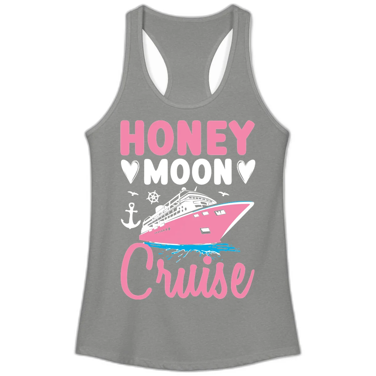 Honeymoon Cruise Club Ladies Tank Top for Her in Heather Grey