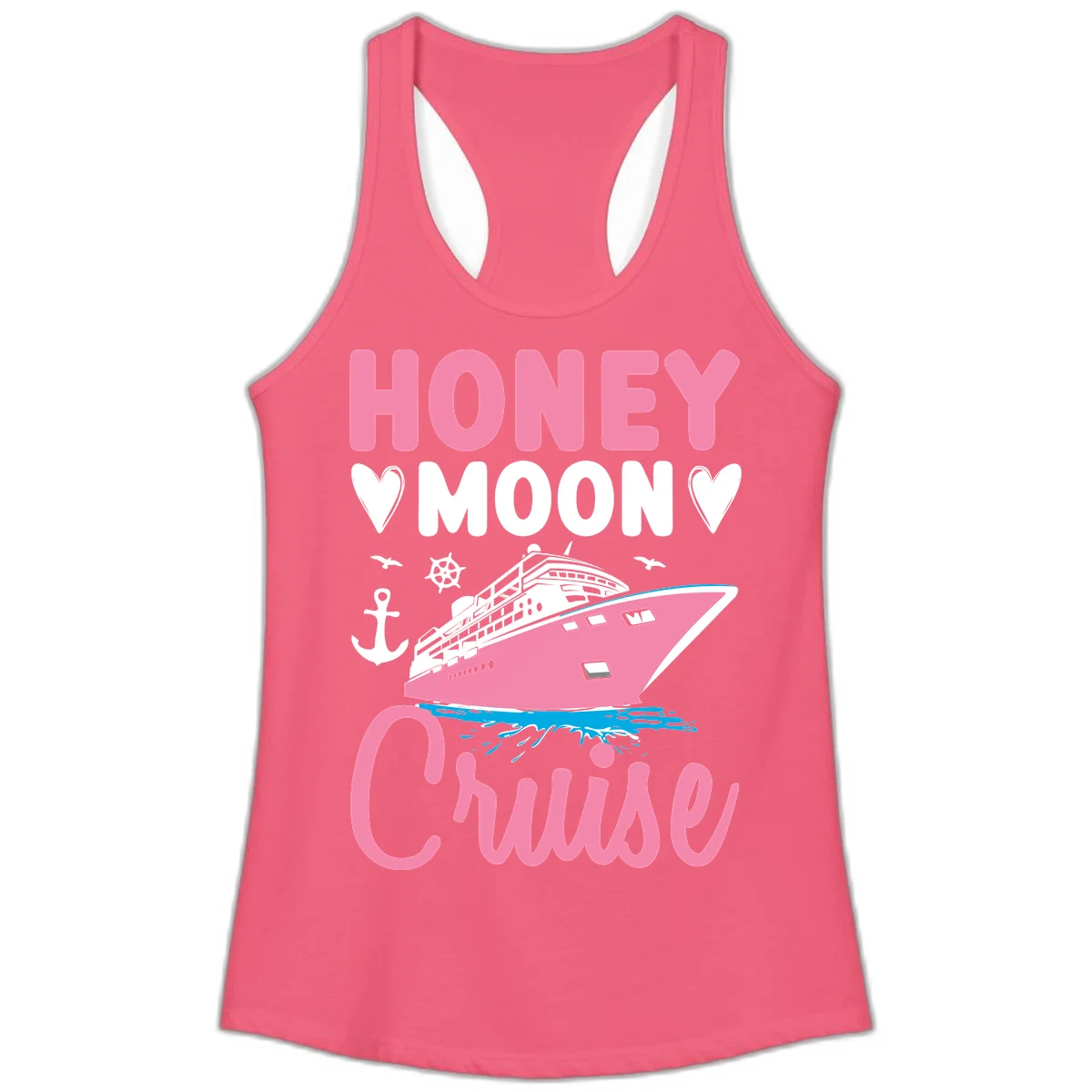 Honeymoon Cruise Club Ladies Tank Top for Her in Hot Pink