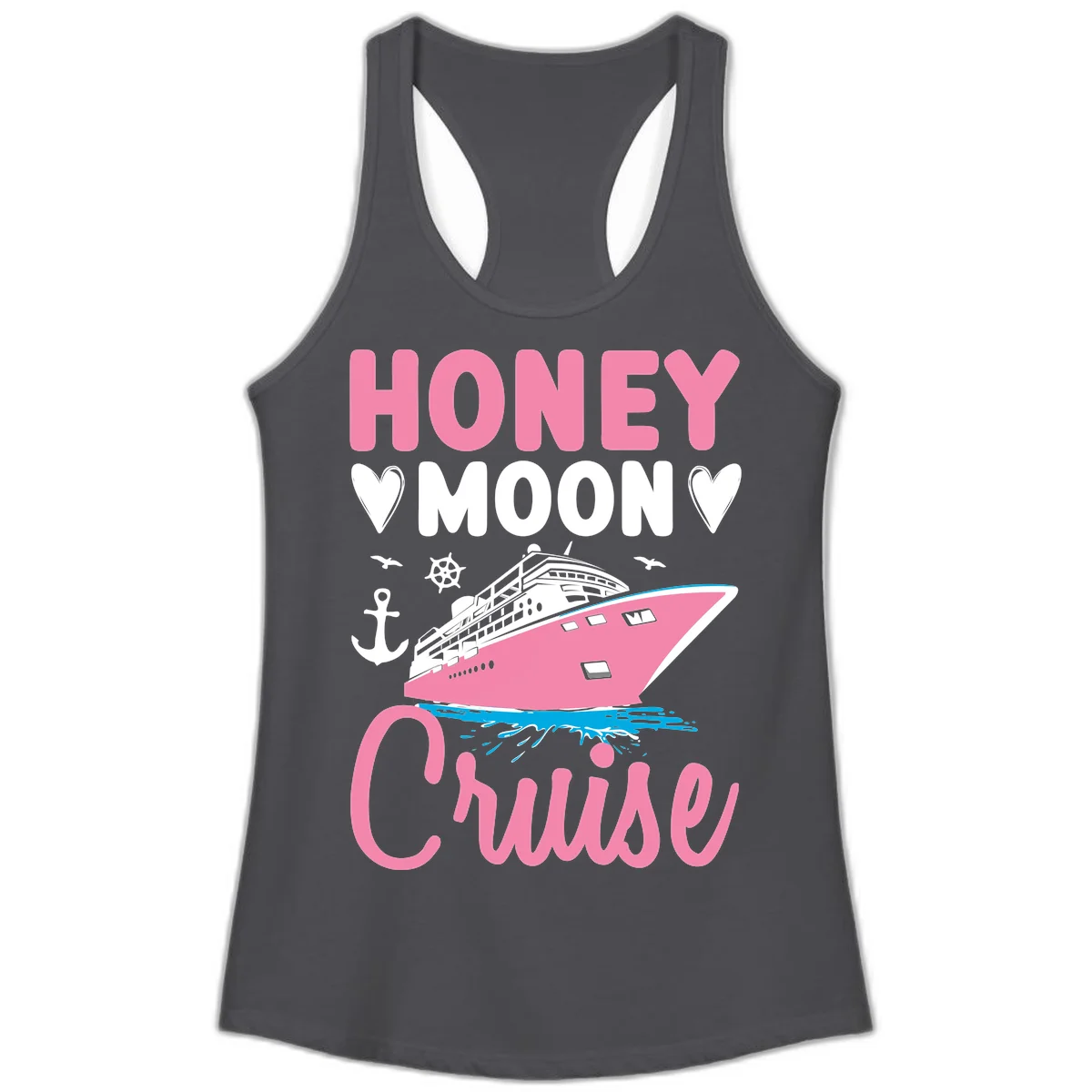 Honeymoon Cruise Club Ladies Tank Top for Her in Solid Dark Gray