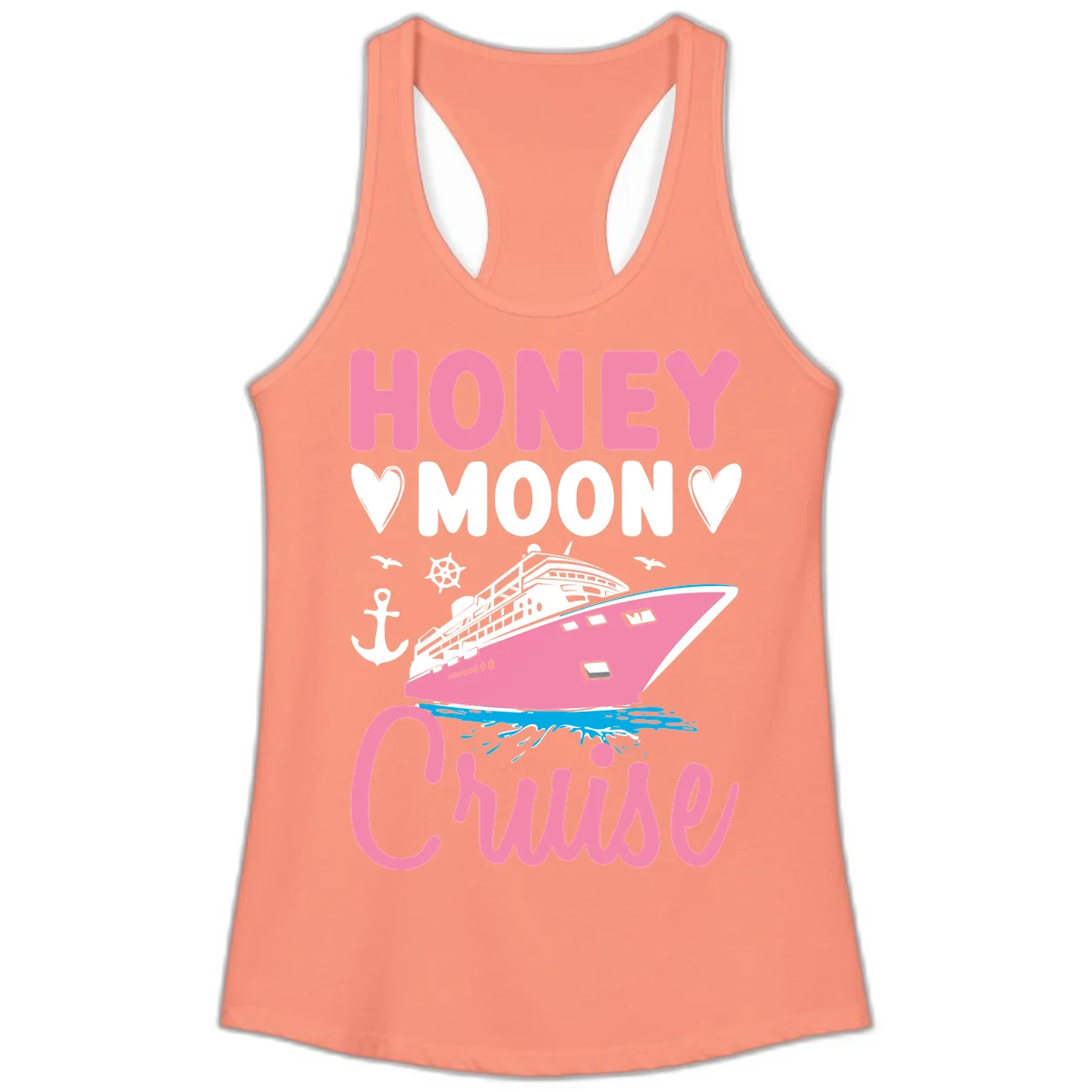 Honeymoon Cruise Club Ladies Tank Top for Her in Solid Light Orange