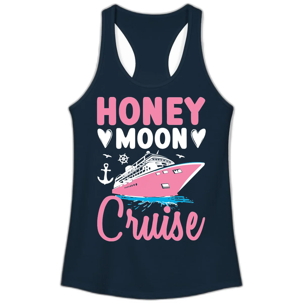 Honeymoon Cruise Club Ladies Tank Top for Her in Solid Midnight Navy