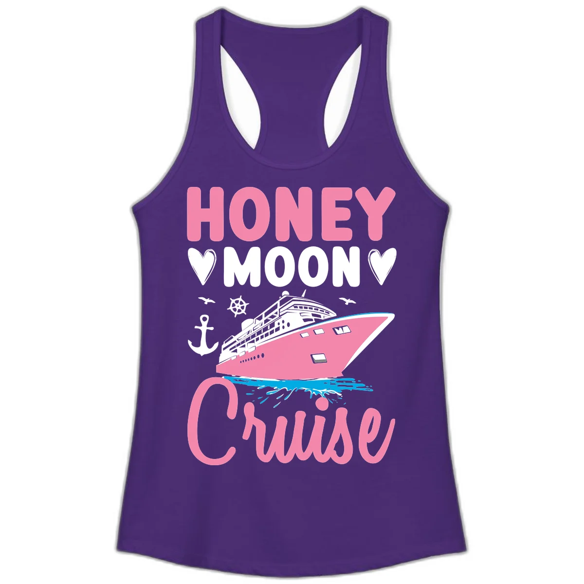 Honeymoon Cruise Club Ladies Tank Top for Her in Solid Purple Rush