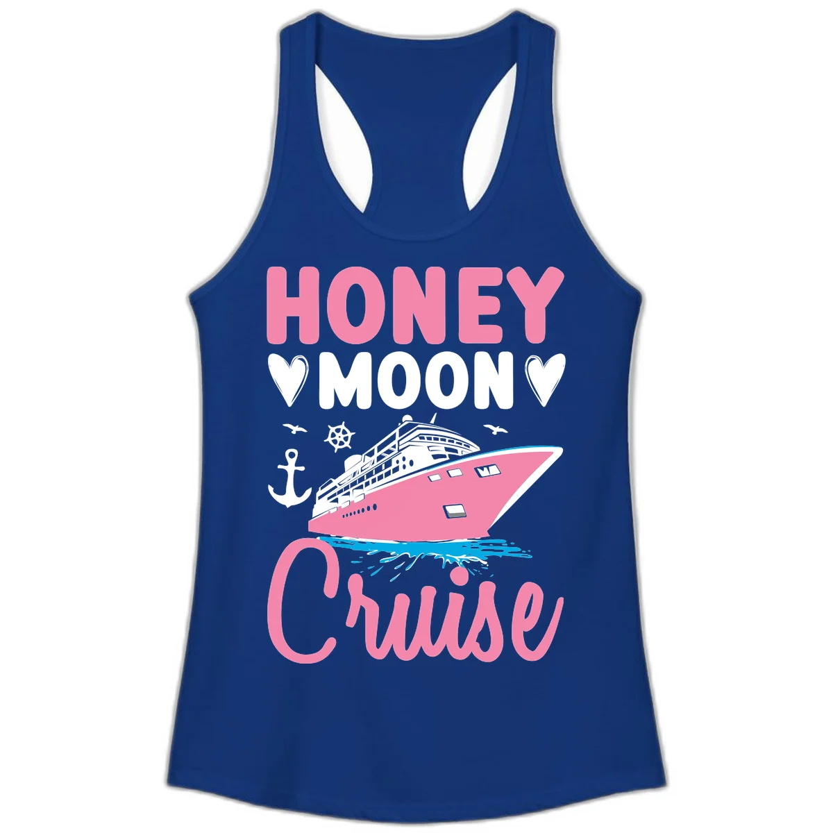 Honeymoon Cruise Club Ladies Tank Top for Her in Solid Royal