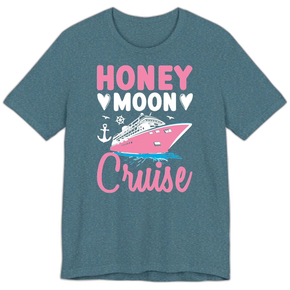 Honeymoon Cruise Club Premium T-Shirt for Newlyweds in Heather Deep Teal