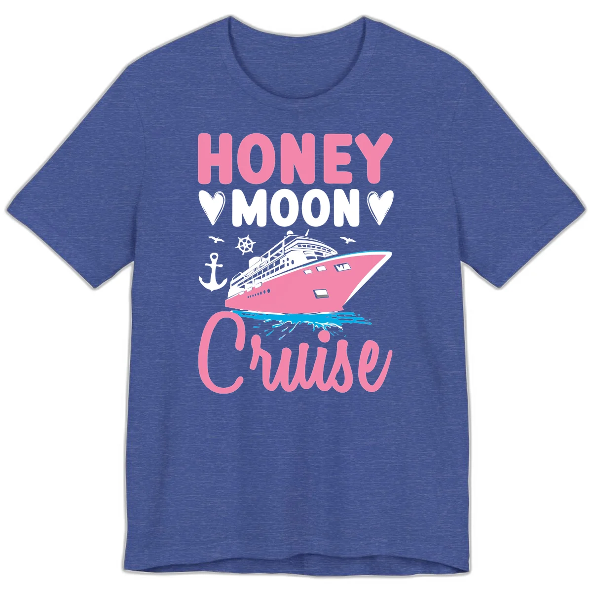 Honeymoon Cruise Club Premium T-Shirt for Newlyweds in Heather True Royal