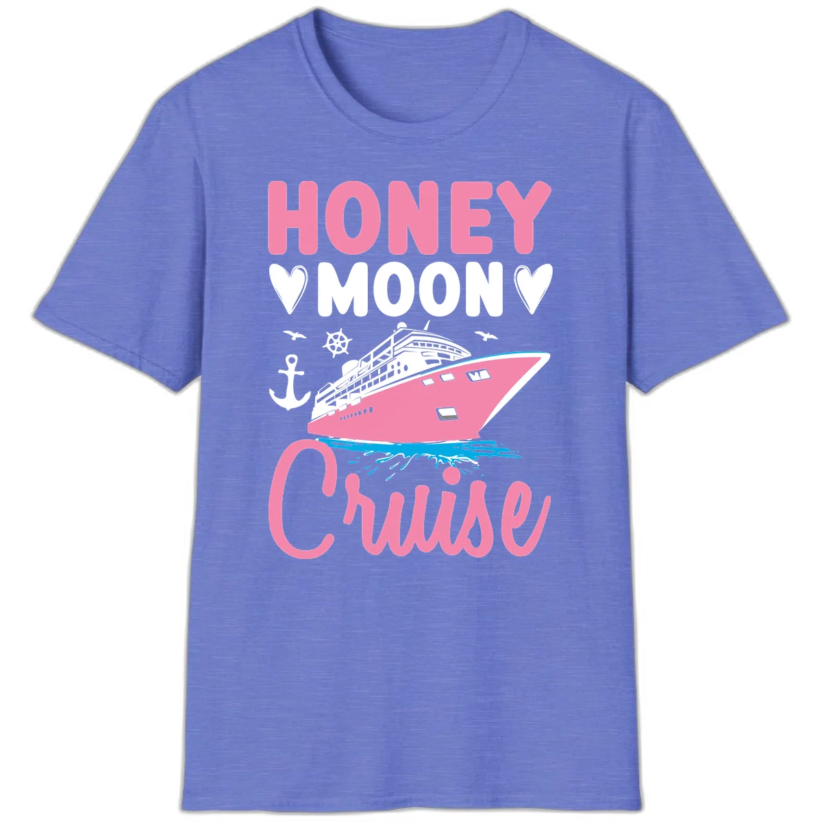Honeymoon Cruise Club Nautical T-Shirt for Couples in Heather Royal