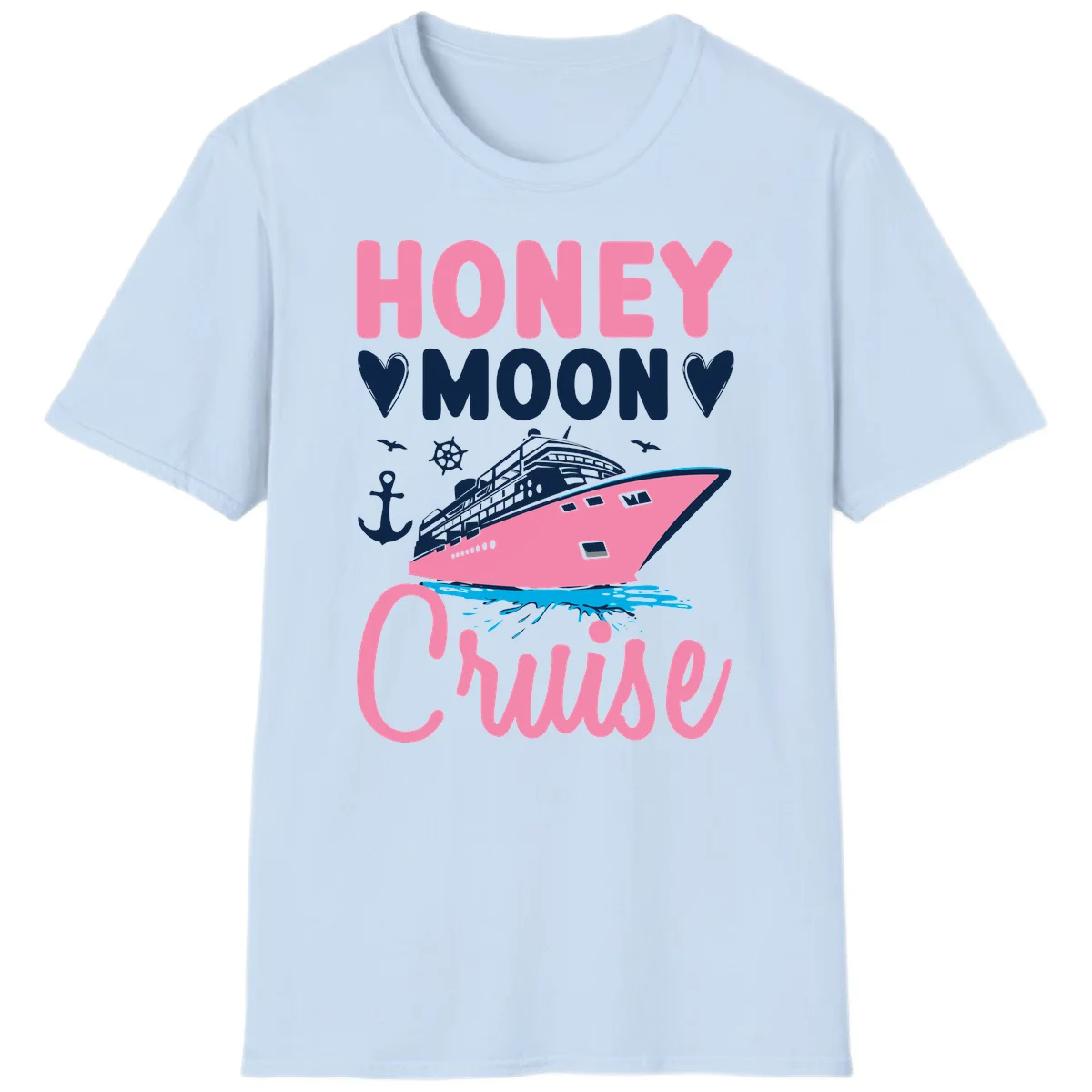 Honeymoon Cruise Club Nautical T-Shirt for Couples in Light Blue