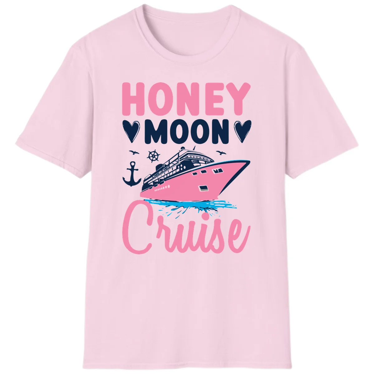 Honeymoon Cruise Club Nautical T-Shirt for Couples in Light Pink