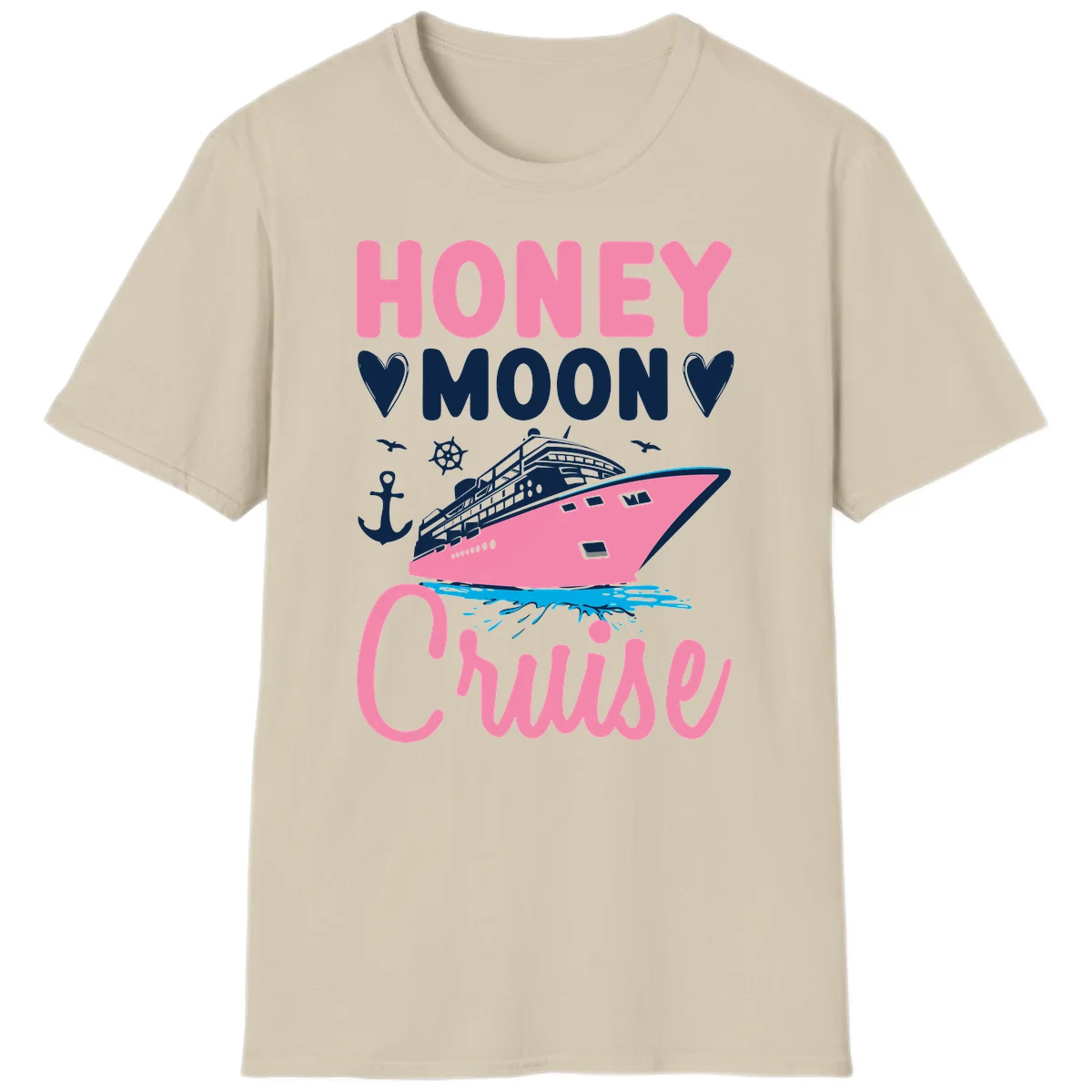 Honeymoon Cruise Club Nautical T-Shirt for Couples in Sand