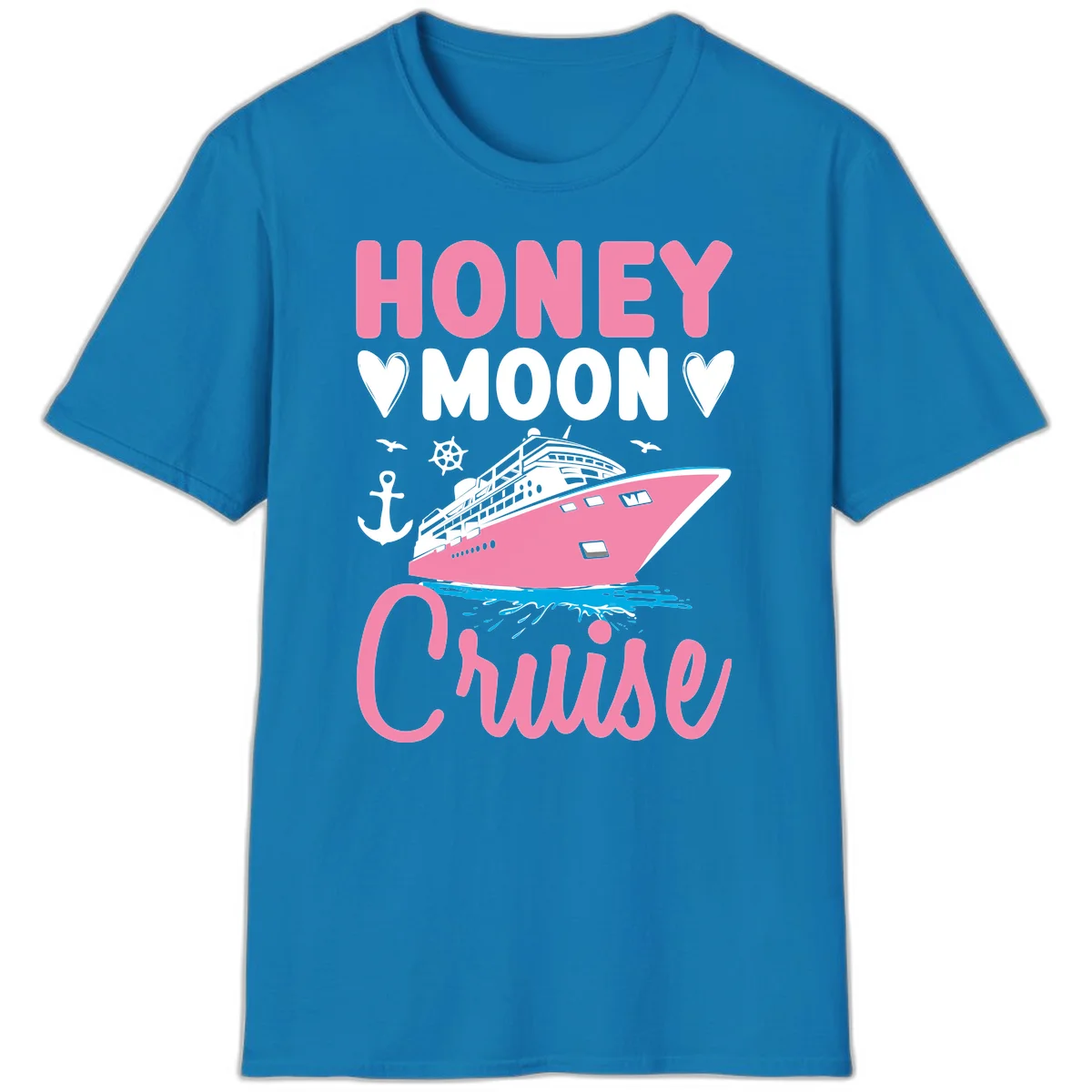 Honeymoon Cruise Club Nautical T-Shirt for Couples in Sapphire