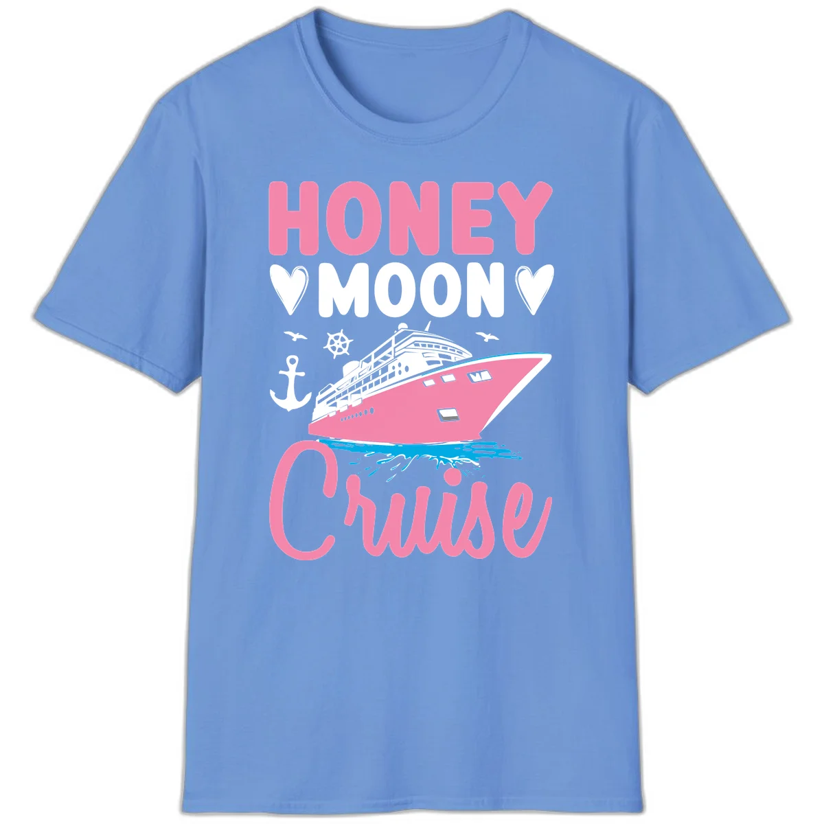 Honeymoon Cruise Club Nautical T-Shirt for Couples in Carolina Blue