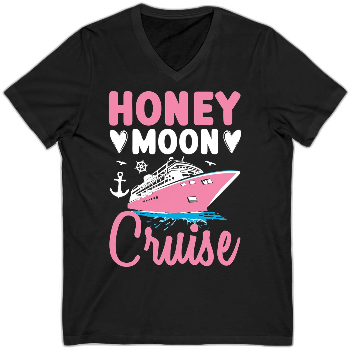Honeymoon Cruise Club V-Neck Tee for Your Trip in Black