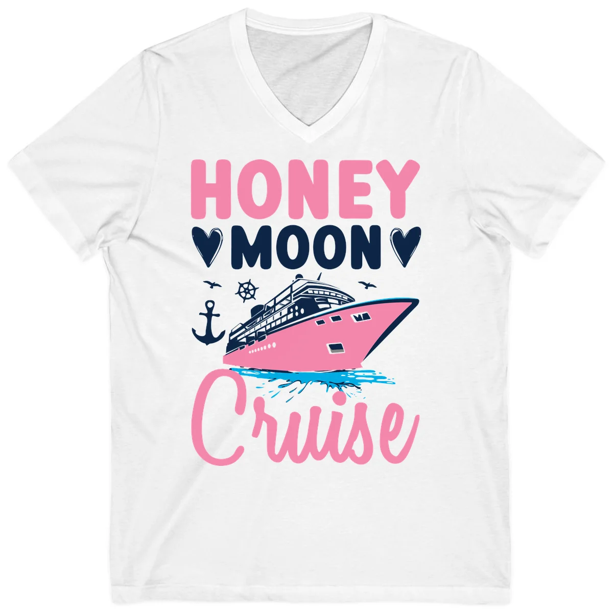 Honeymoon Cruise Club V-Neck Tee for Your Trip in White