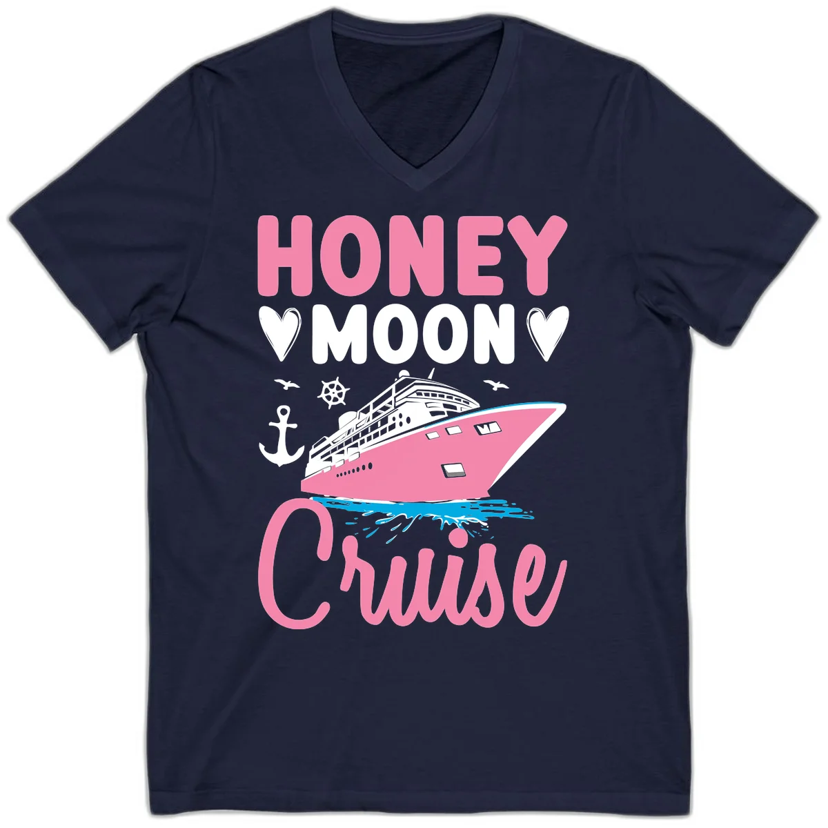 Honeymoon Cruise Club V-Neck Tee for Your Trip in Navy