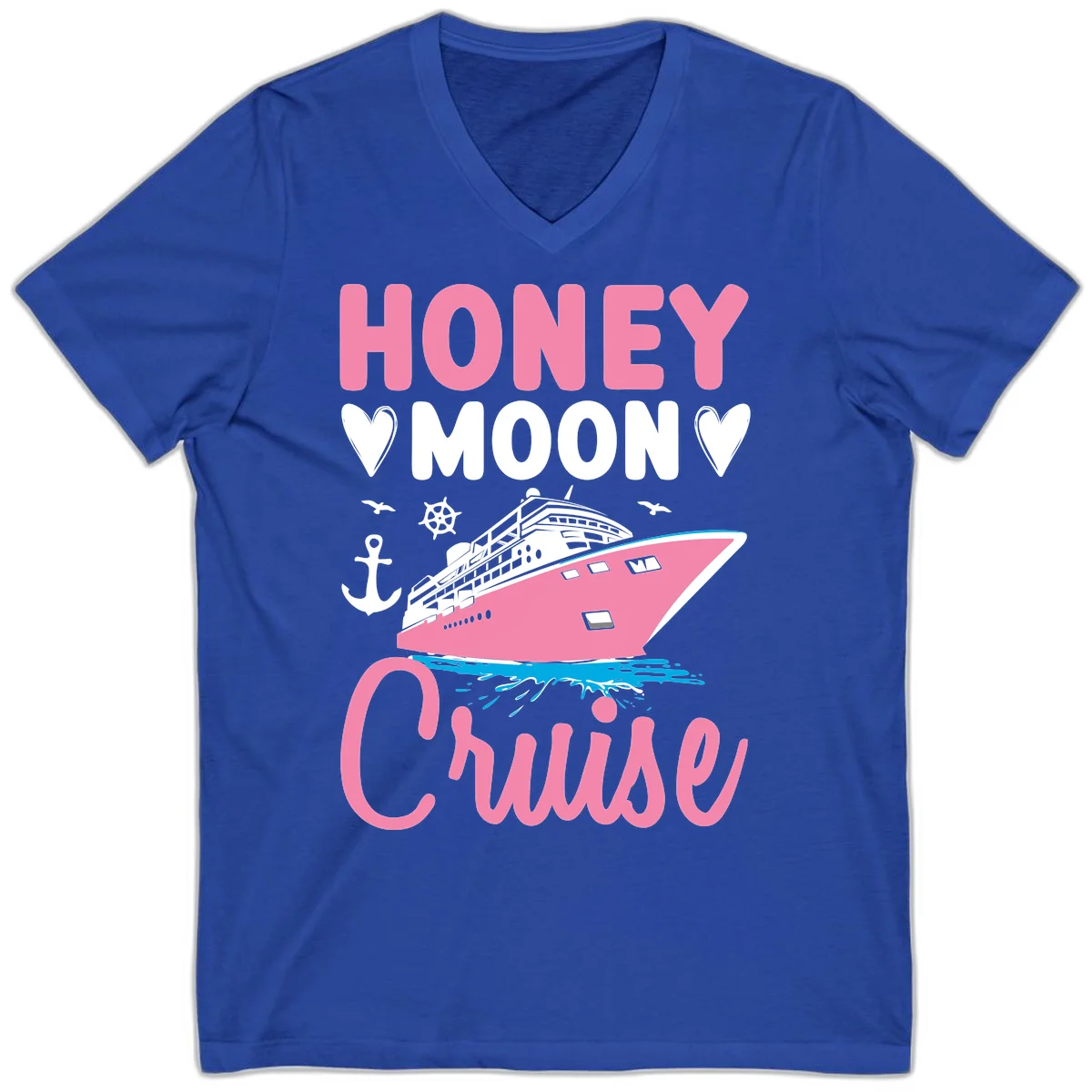 Honeymoon Cruise Club V-Neck Tee for Your Trip in True Royal