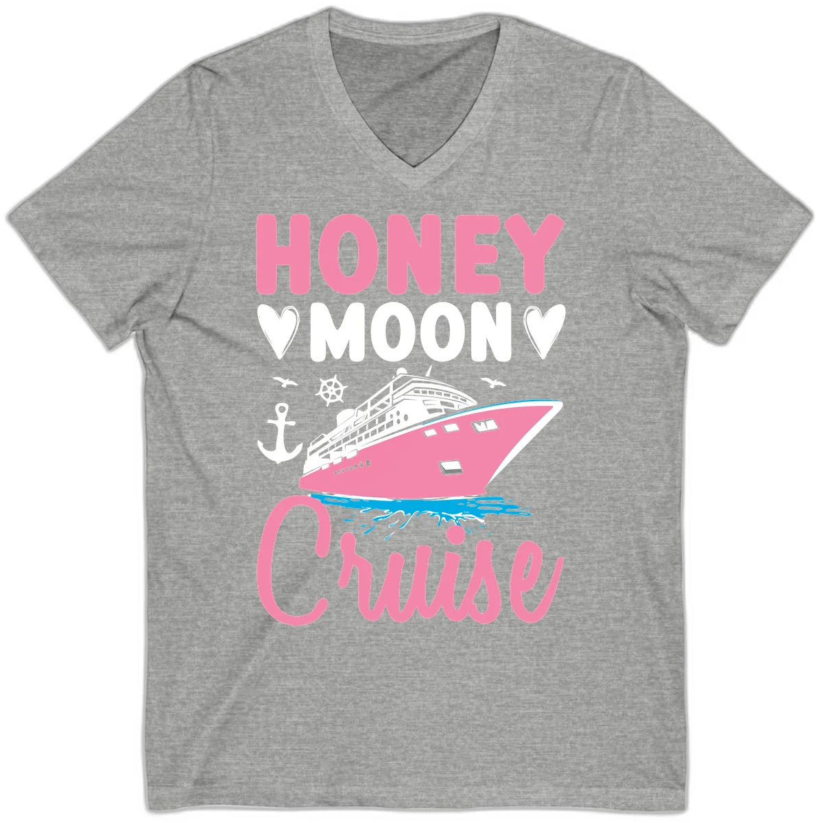 Honeymoon Cruise Club V-Neck Tee for Your Trip in Athletic Heather