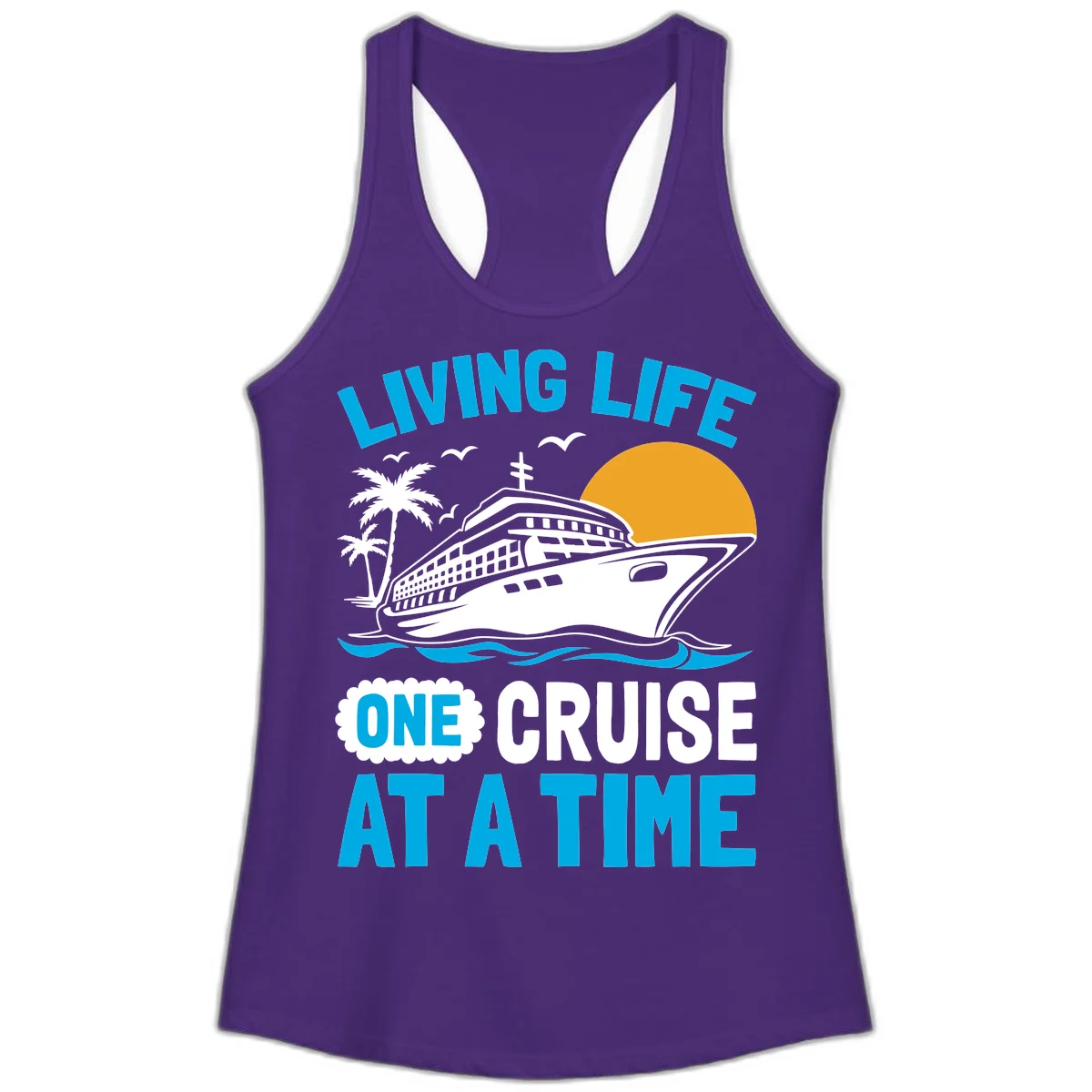 Living Life One Cruise At A Time Ladies Tank in Solid Purple Rush