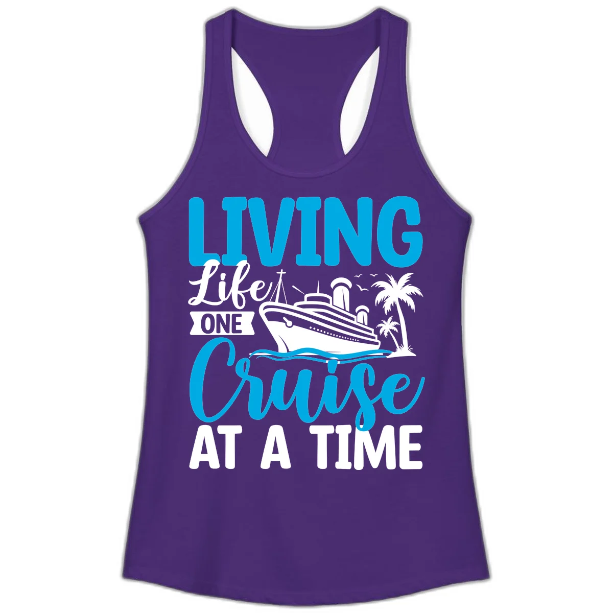 Living Like One Cruise At A Time Ladies Tank in Solid Purple Rush