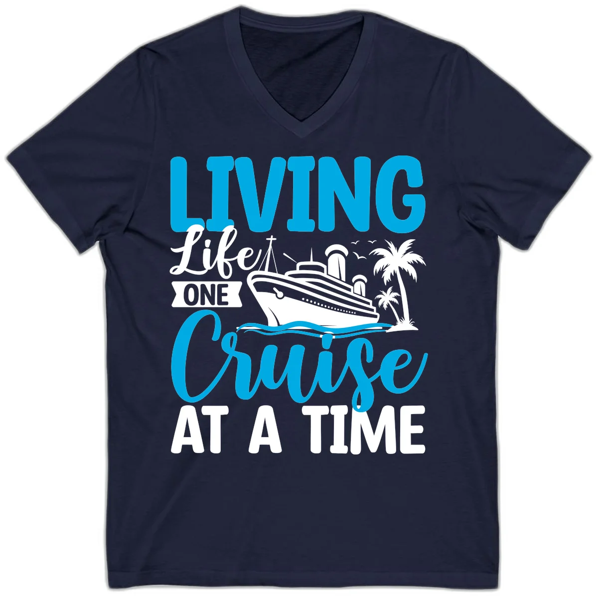 Living Like One Cruise At A Time V-Neck in Navy