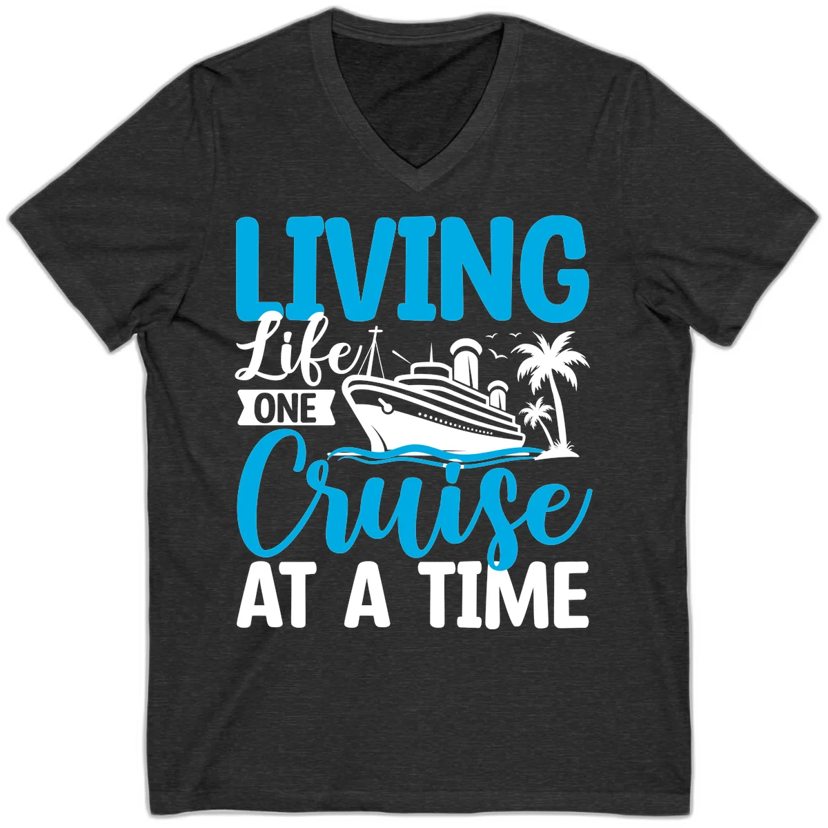 Living Like One Cruise At A Time V-Neck in Dark Grey Heather