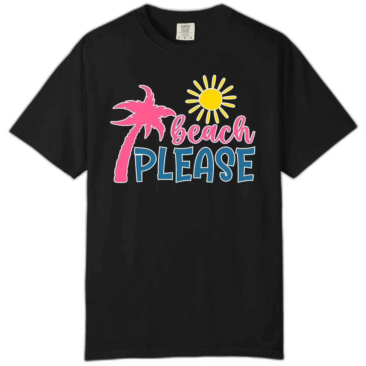Beach Please Palm Sun Comfort Color T-Shirt in Black