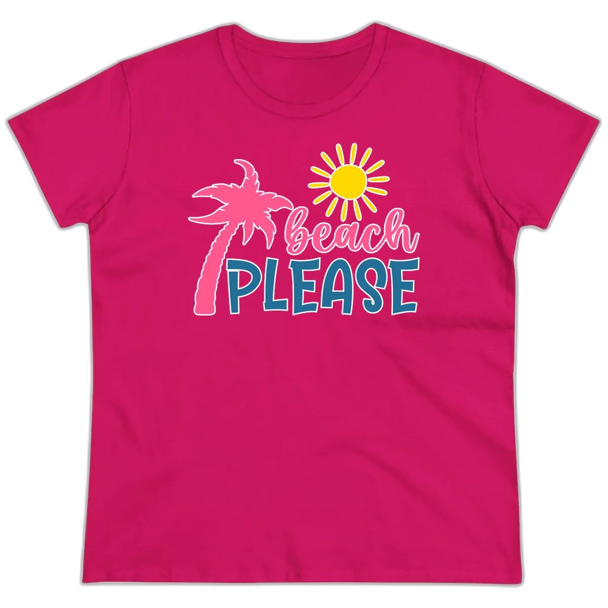 Beach Please Palm Sun Ladies Cruise Tee in Heliconia