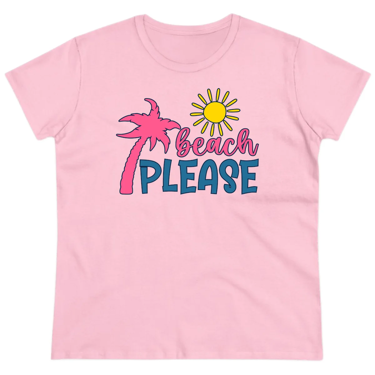 Beach Please Palm Sun Ladies Cruise Tee in Light Pink