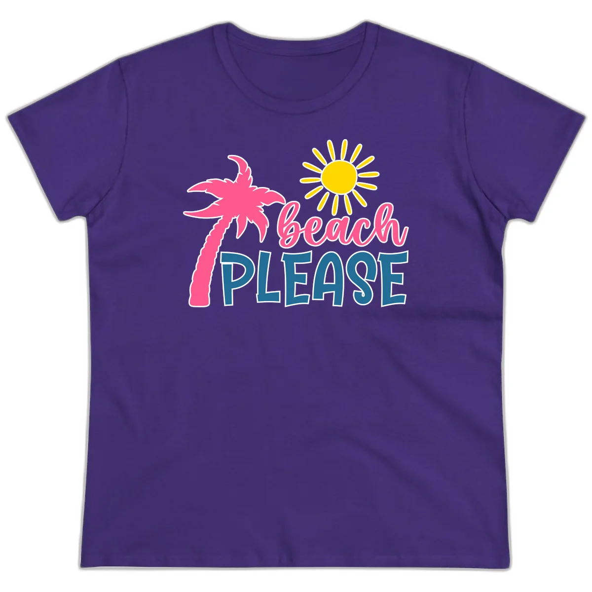Beach Please Palm Sun Ladies Cruise Tee in Purple