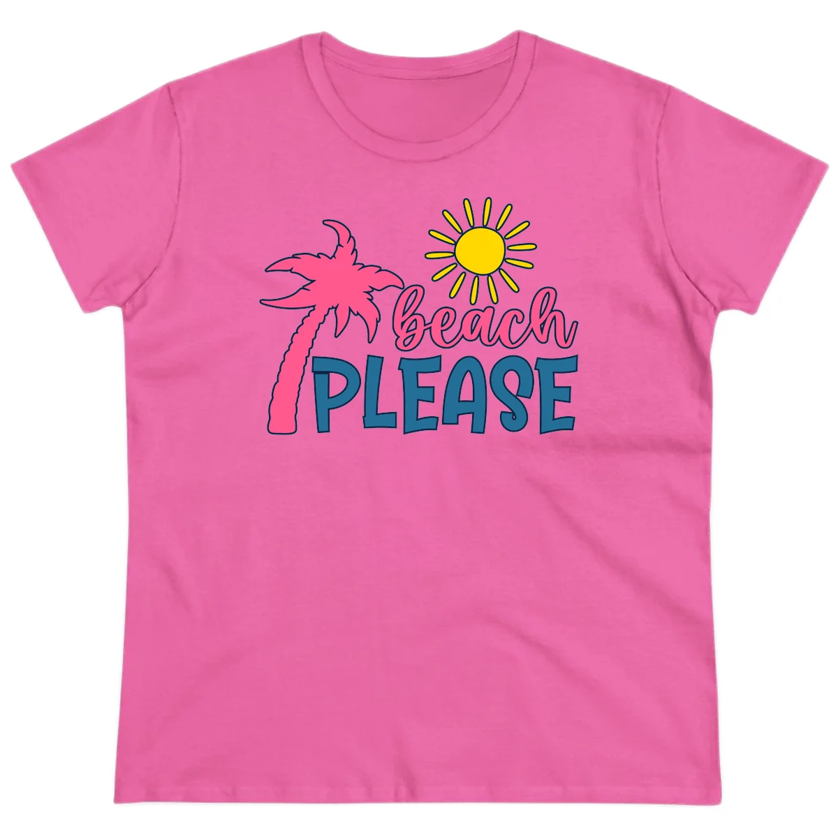 Beach Please Palm Sun Ladies Cruise Tee in Azalea