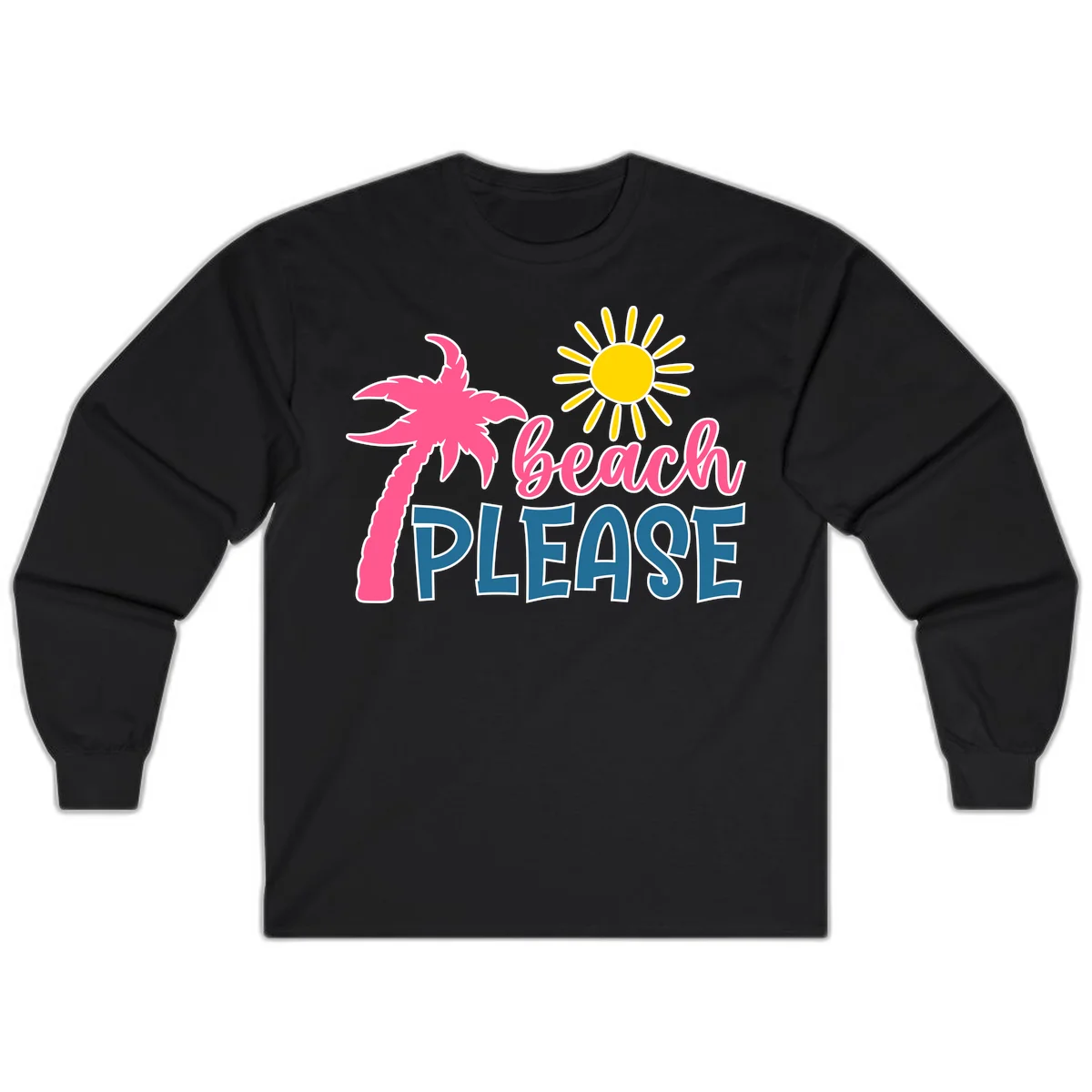 Beach Please Palm Sun Long Sleeve Tee in Black