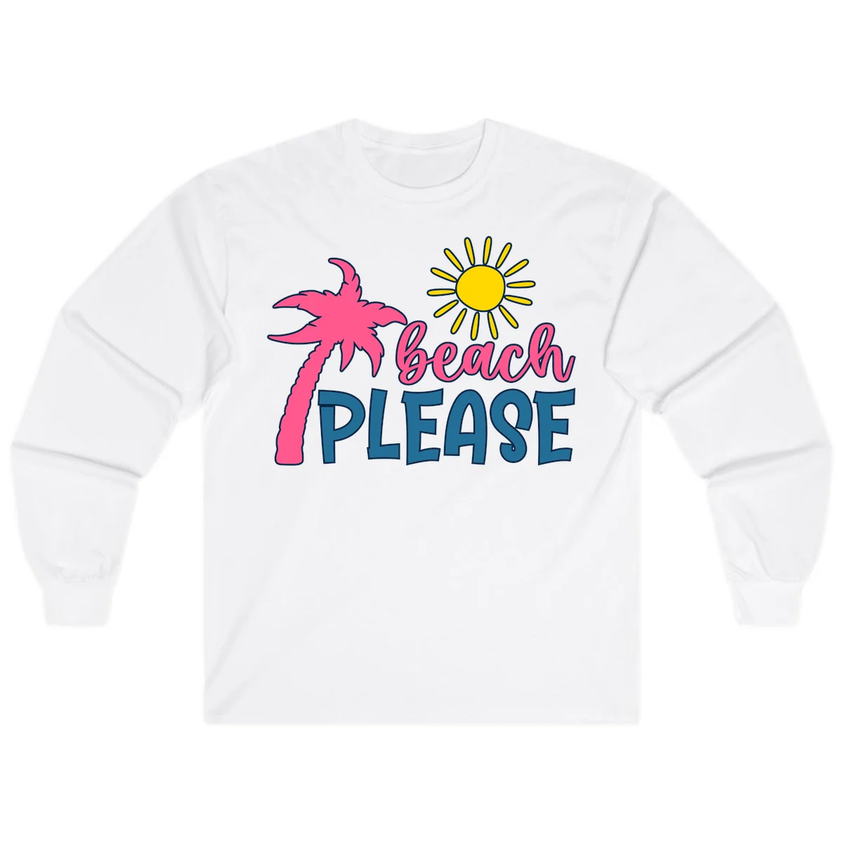Beach Please Palm Sun Long Sleeve Tee in White