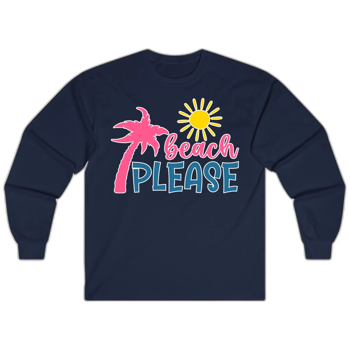 Beach Please Palm Sun Long Sleeve Tee in Navy