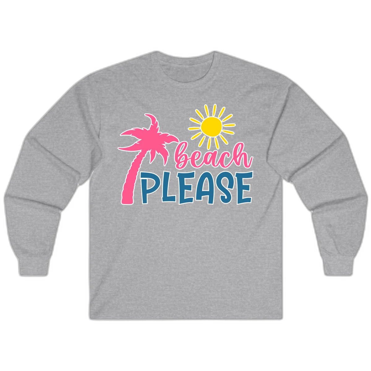 Beach Please Palm Sun Long Sleeve Tee in Sport Grey