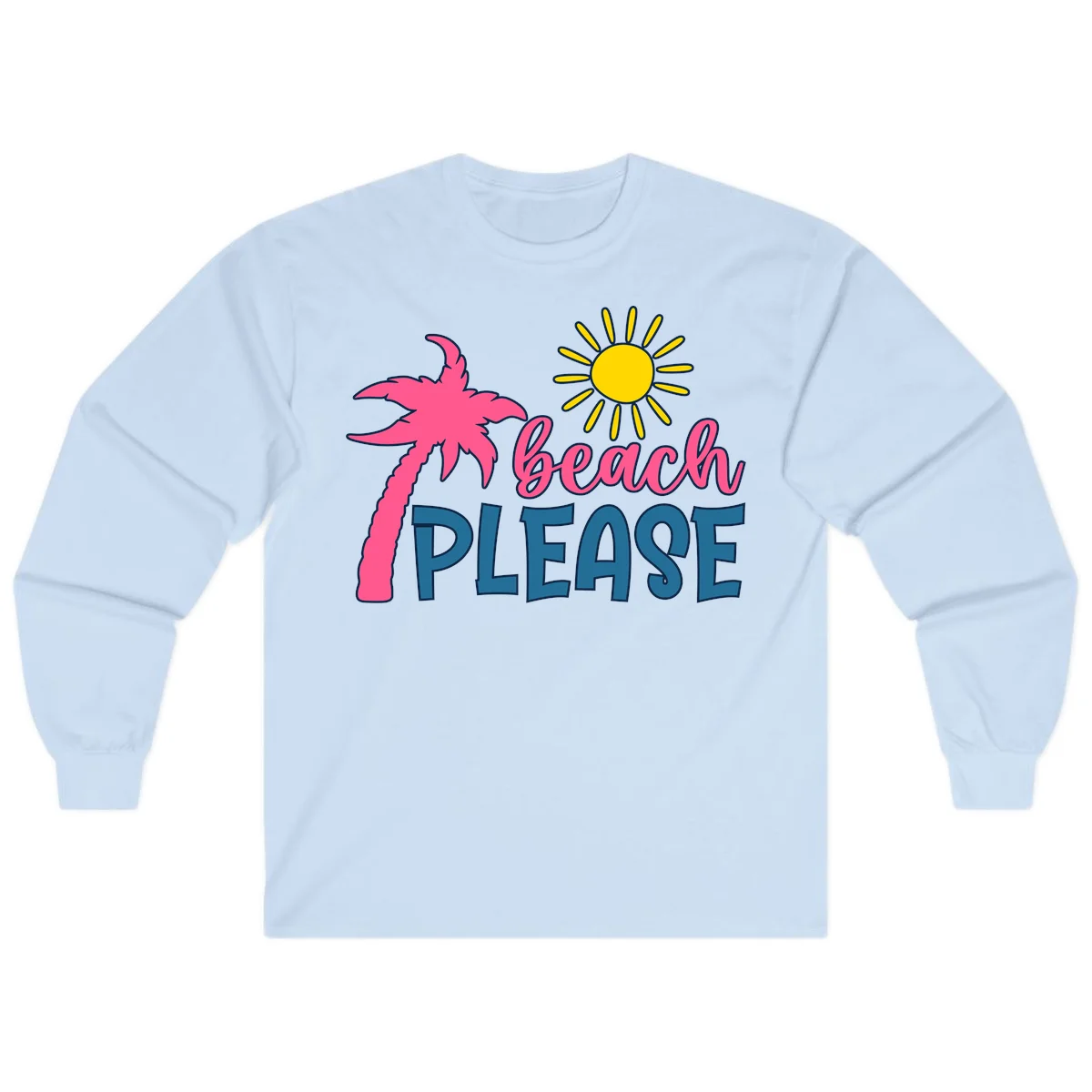 Beach Please Palm Sun Long Sleeve Tee in Light Blue