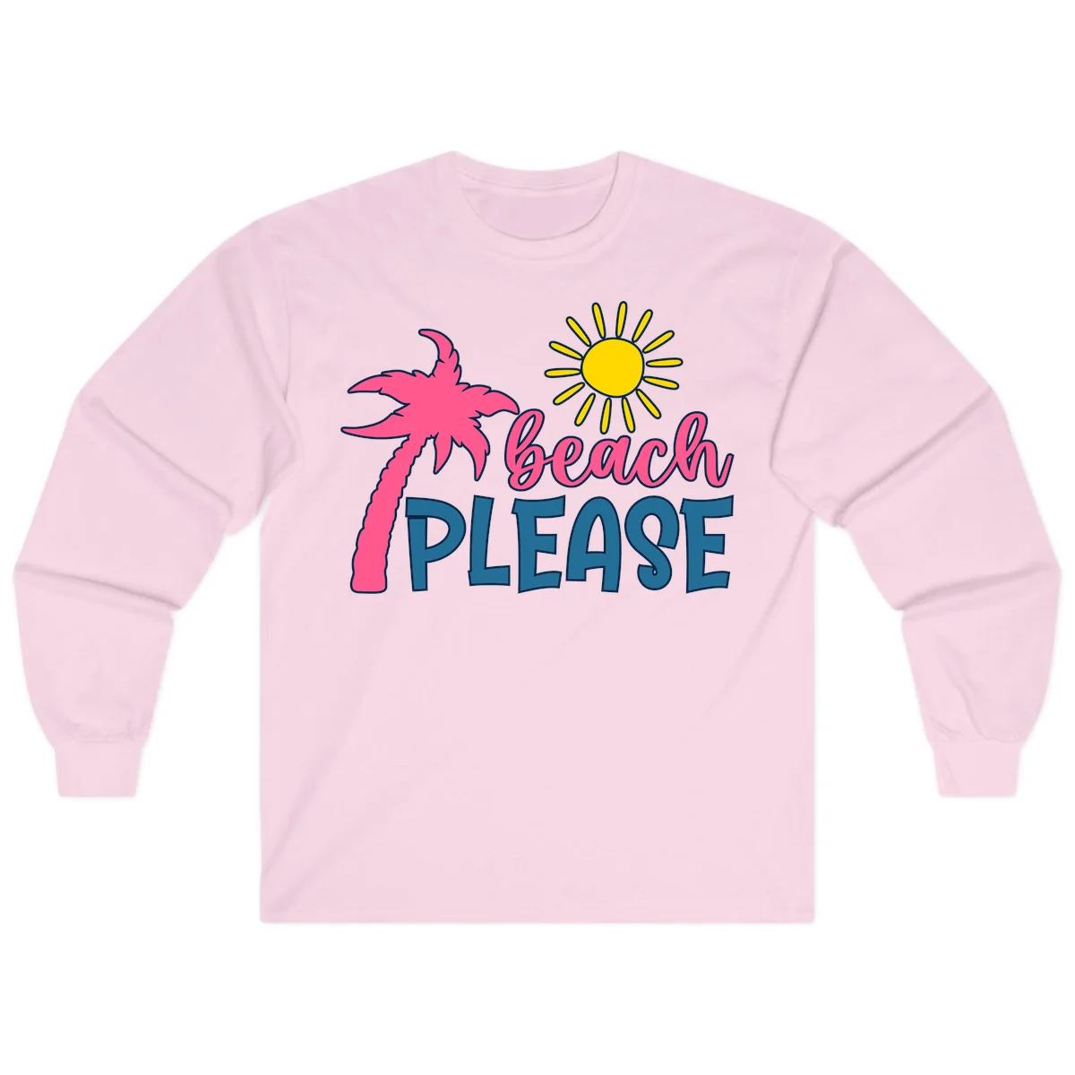Beach Please Palm Sun Long Sleeve Tee in Light Pink