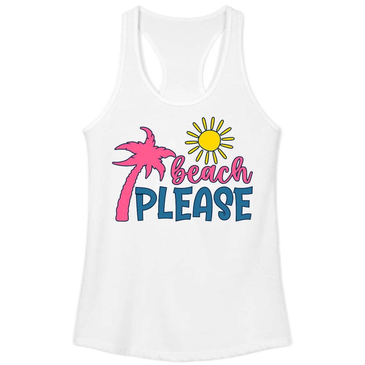 Beach Please Palm Sun Ladies Tank in White