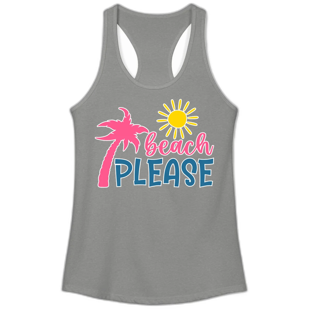 Beach Please Palm Sun Ladies Tank in Heather Grey