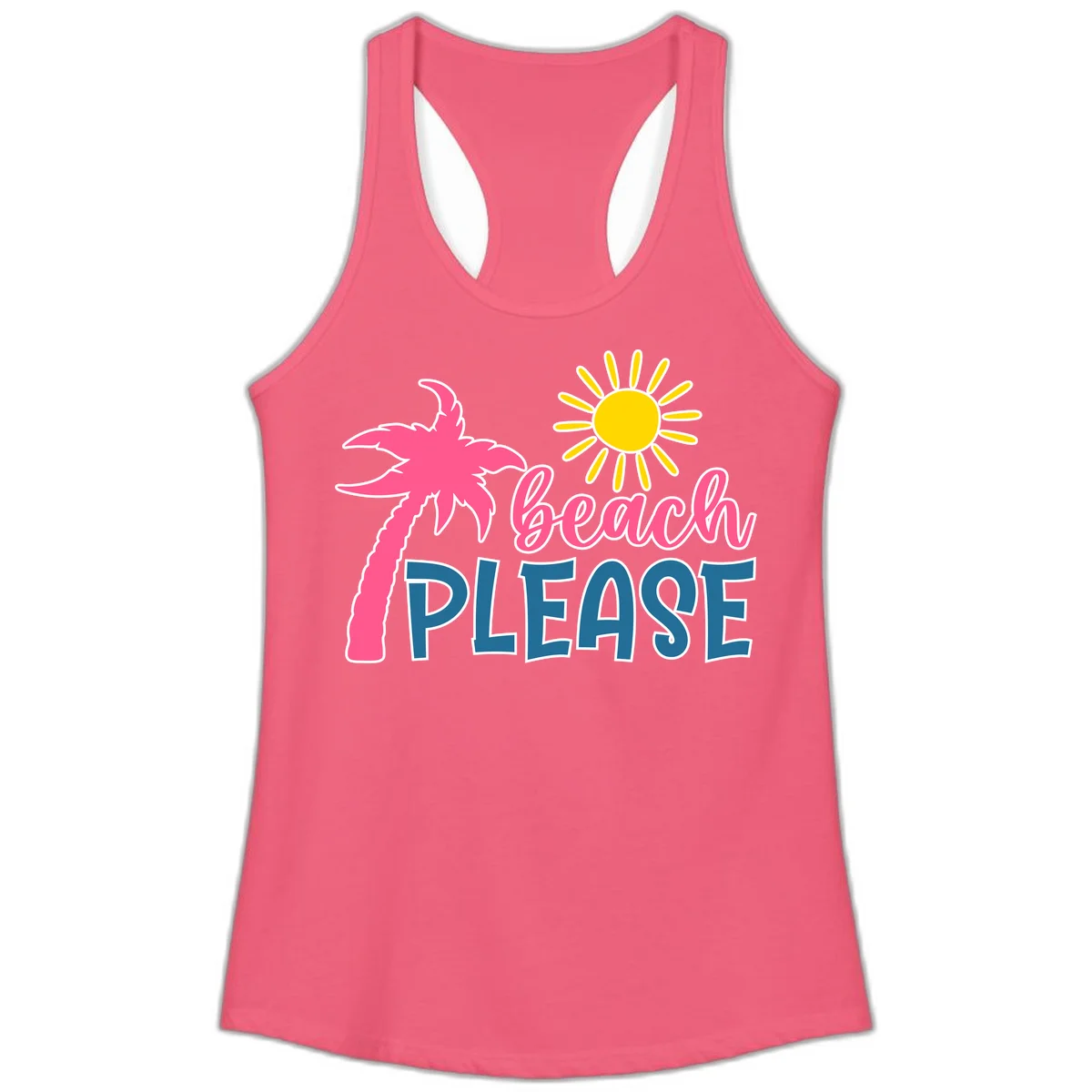 Beach Please Palm Sun Ladies Tank in Hot Pink