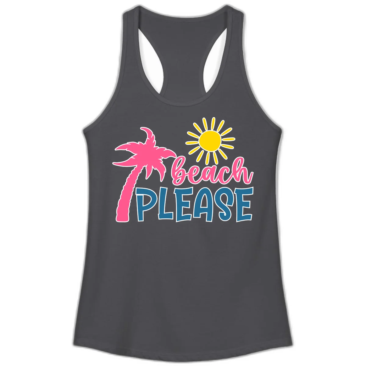 Beach Please Palm Sun Ladies Tank in Solid Dark Gray