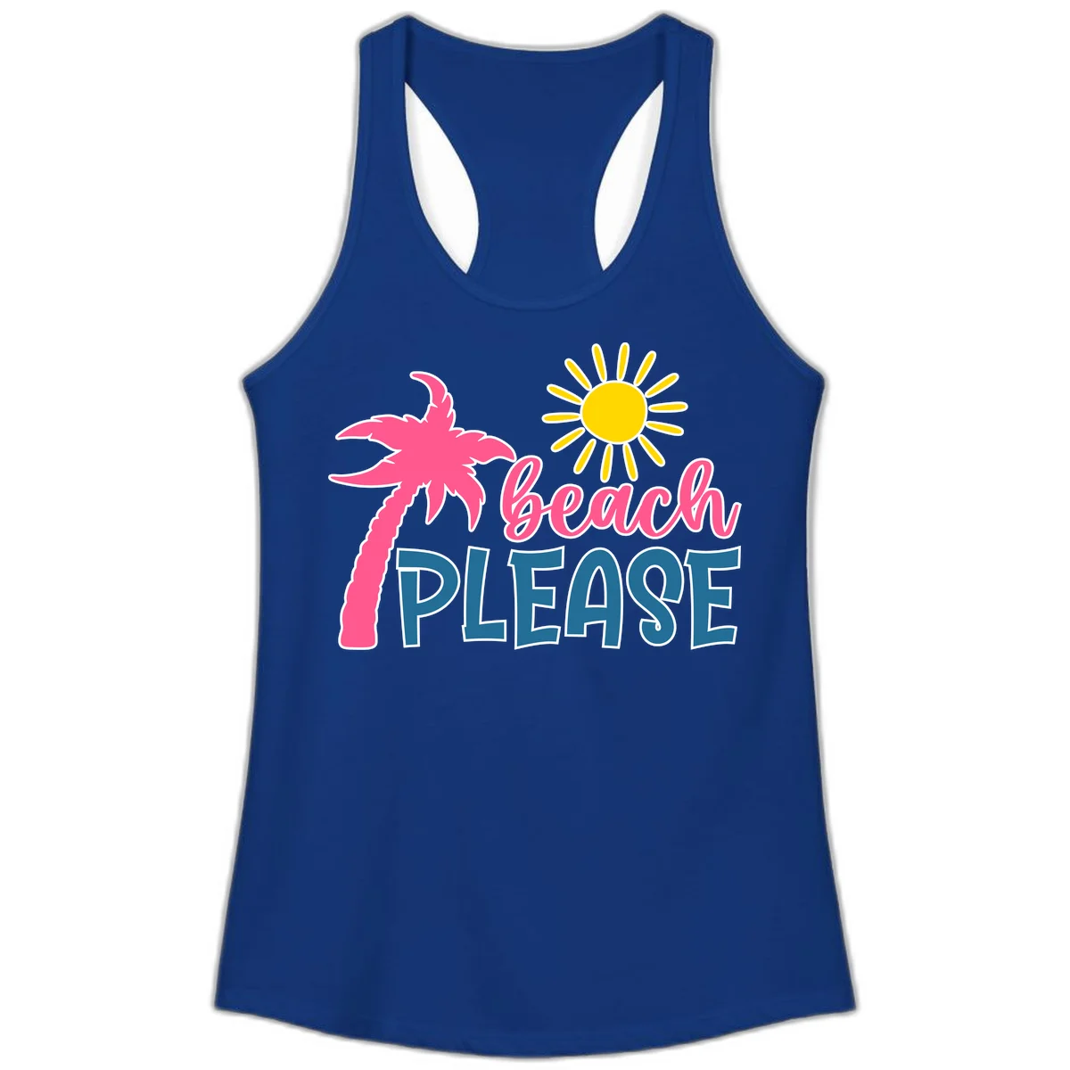 Beach Please Palm Sun Ladies Tank in Solid Royal
