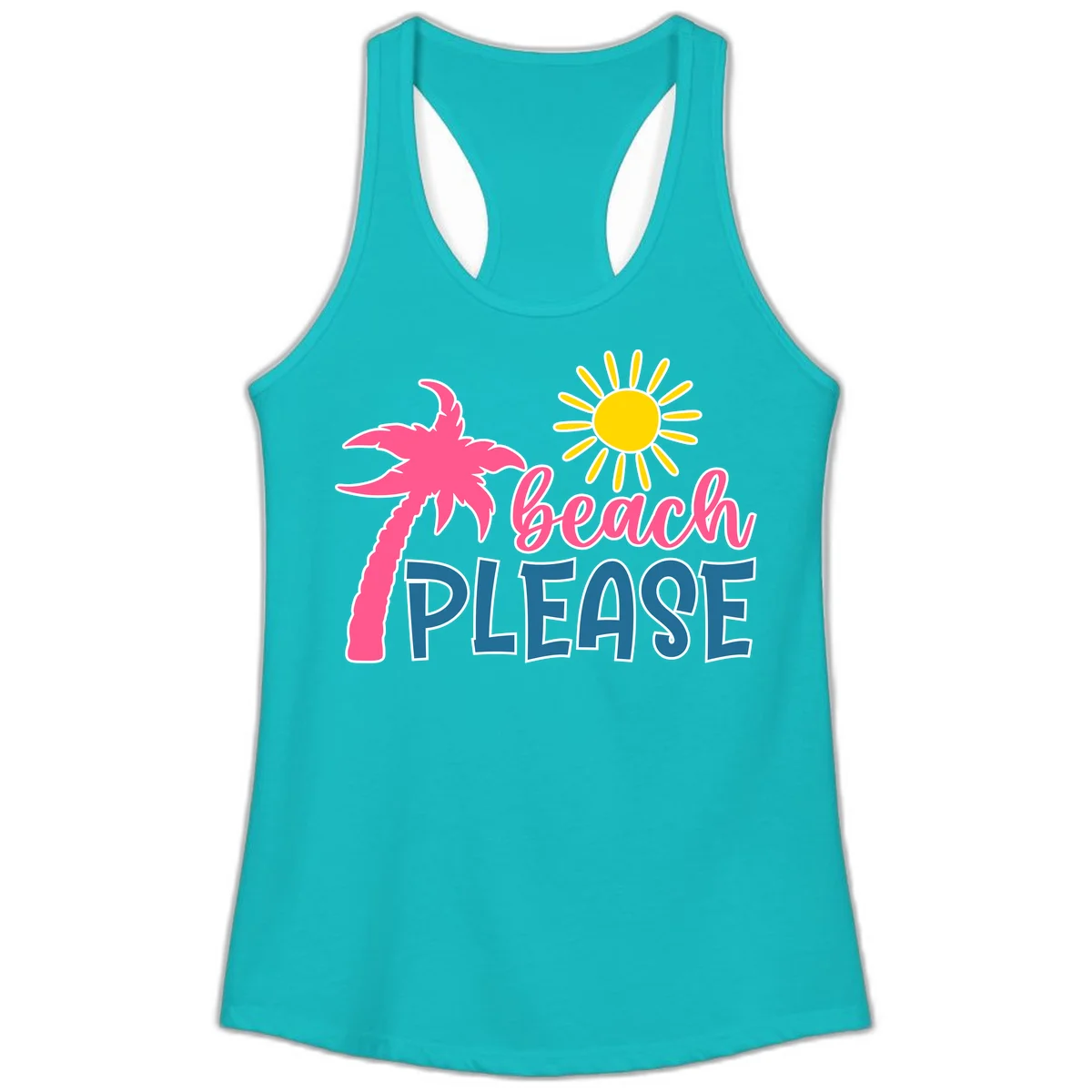 Beach Please Palm Sun Ladies Tank in Tahiti Blue