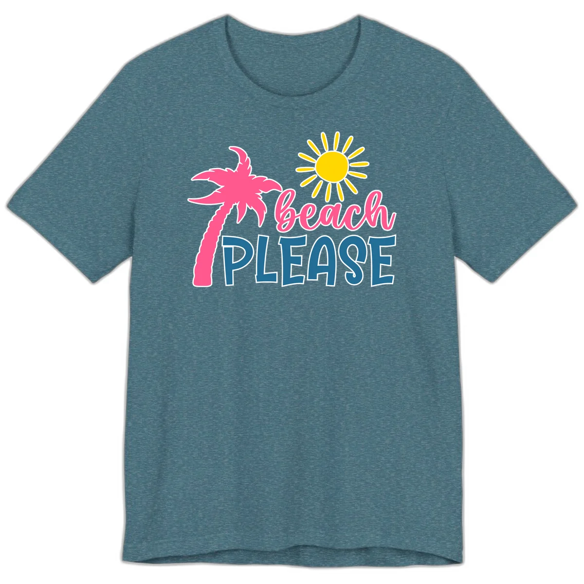 Beach Please Palm Sun Premium T-Shirt in Heather Deep Teal