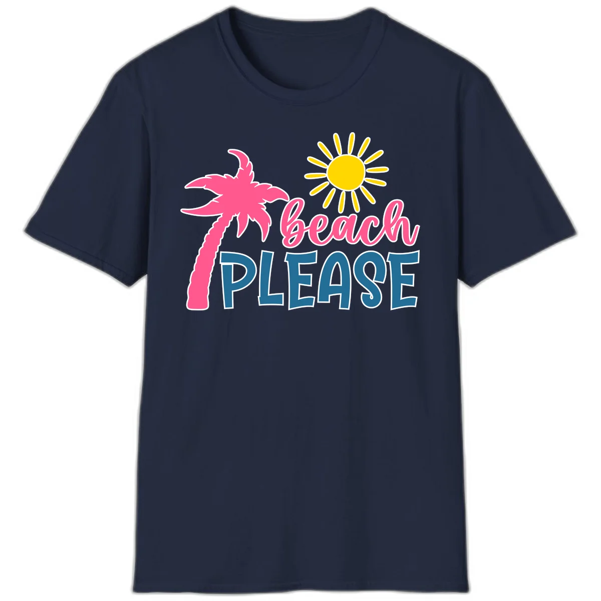Beach Please Tropical Palm Sun T-Shirt in Navy