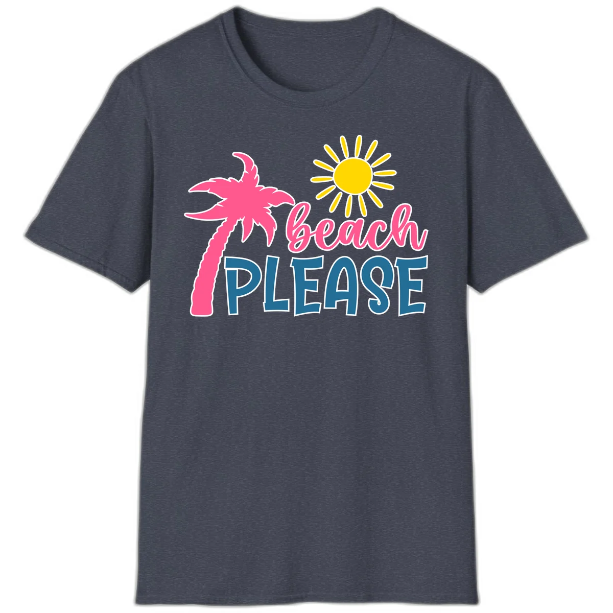 Beach Please Tropical Palm Sun T-Shirt in Heather Navy